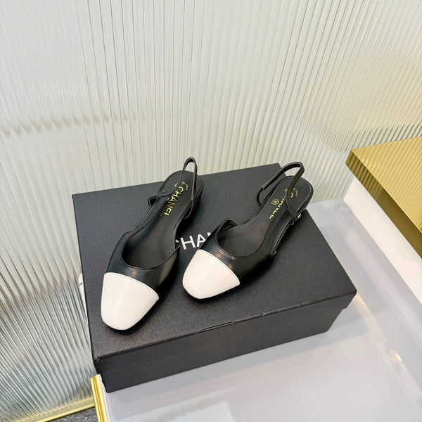 CC 26 Slingback Flat Black White Lambskin 714030
