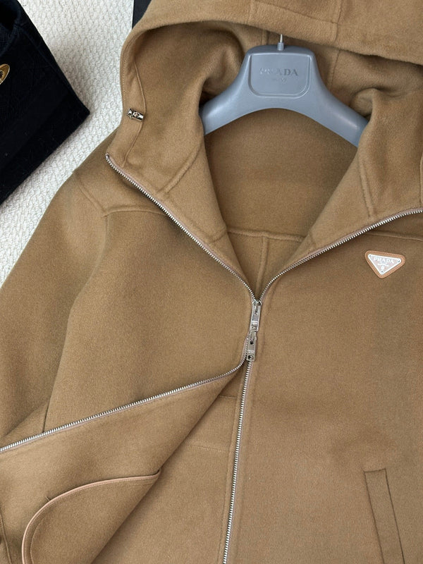Prada 25 Hooded Coat Camel Wool 637350