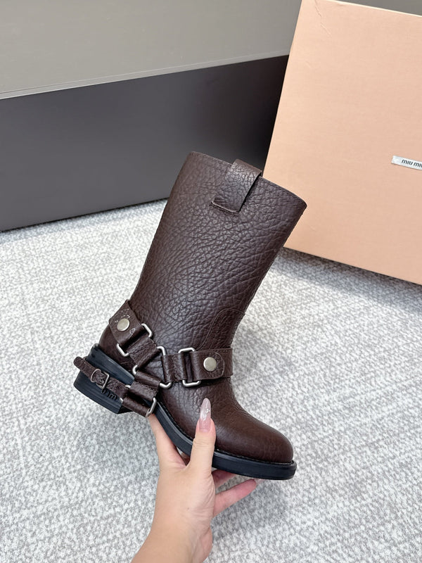 MIU MIU Martin boots Dark Brown Sheepskin 461849