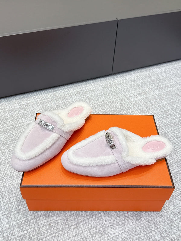 HM 25ss Oz Mule Light Rose Suede And Shearling 461938