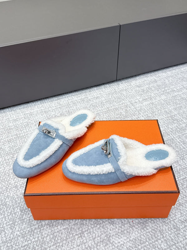 HM 25ss Oz Mule Blue Suede And Shearling 461939