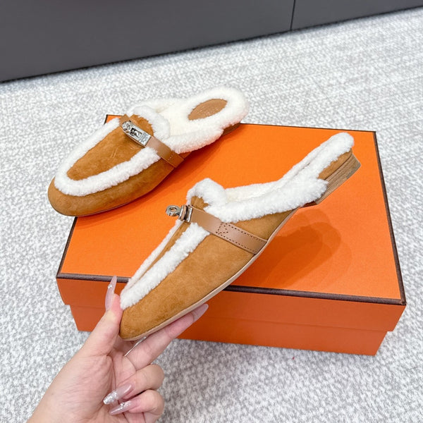 HM 25ss Oz Mule Brown Suede And Shearling 461940