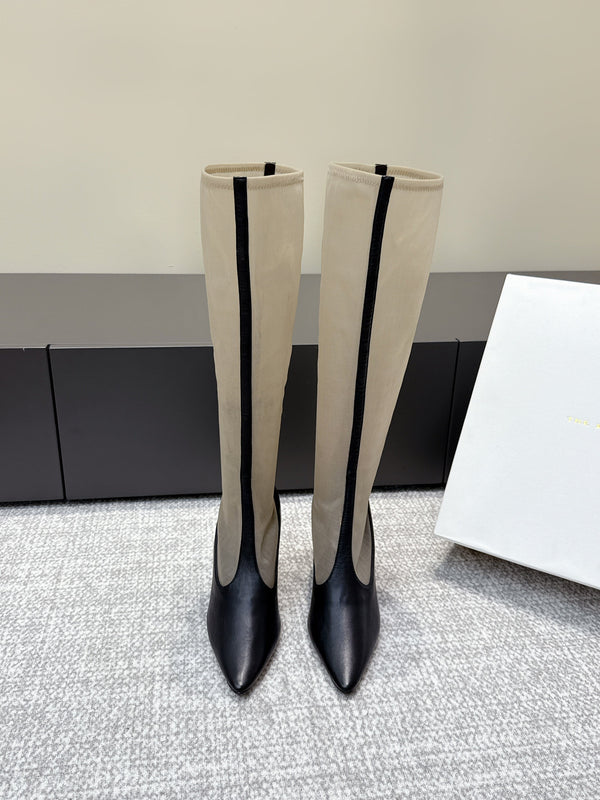 The Row Knee-High Boots 85mm Black Mesh Cowhide 451298