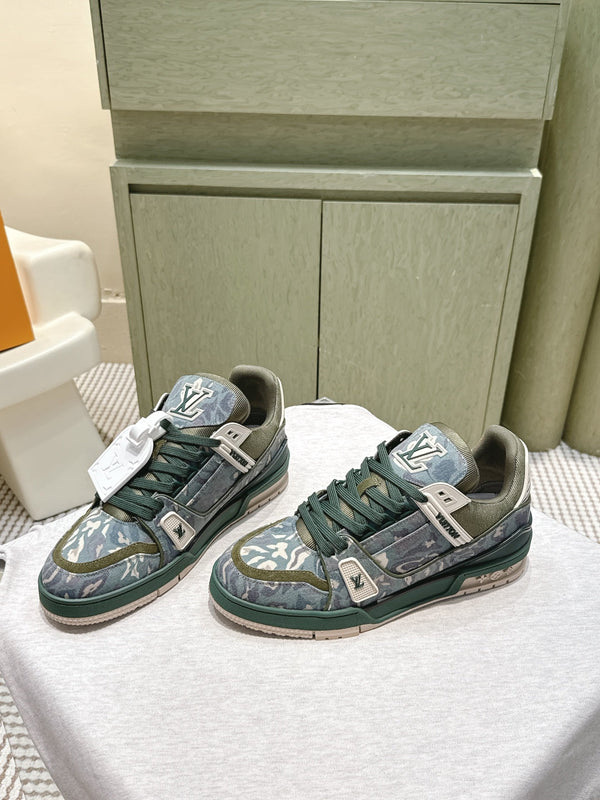 LV Trainer Sneakers Dark Oliver Monogram Denim 515188.