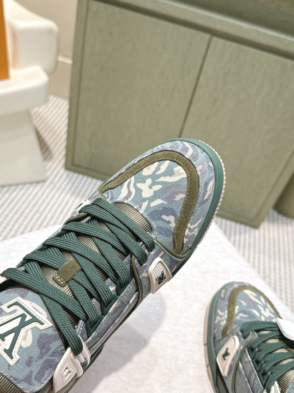 LV Trainer Sneakers Dark Oliver Monogram Denim 515188.