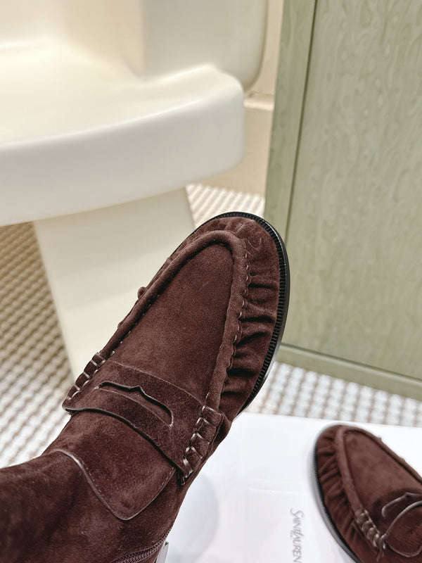 YSL 2025 High-top Loafer Brown Suede 569418