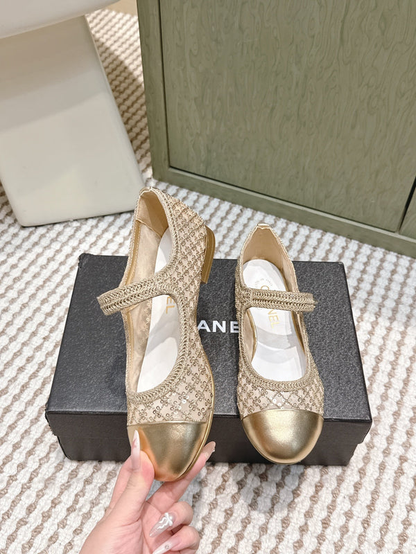 CC 25s AW Ballerines Paillettes Dorées Tissées 612349