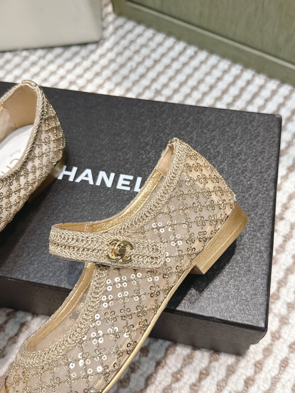 CC 25s AW Ballerines Paillettes Dorées Tissées 612349