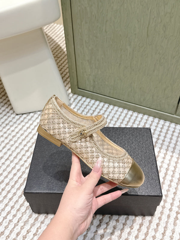 CC 25s AW Ballerines Paillettes Dorées Tissées 612349