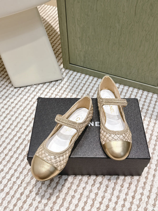 CC 25s AW Ballerines Paillettes Dorées Tissées 612349