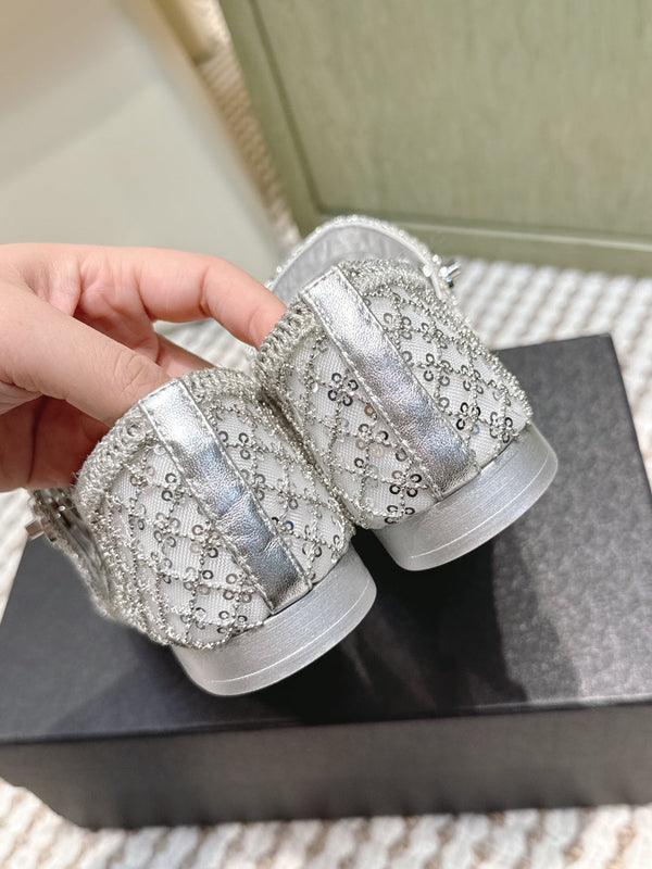CC 25s AW Ballerine à Paillettes Argentées Tressées 612350