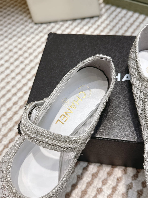 CC 25s AW Ballerine à Paillettes Argentées Tressées 612350