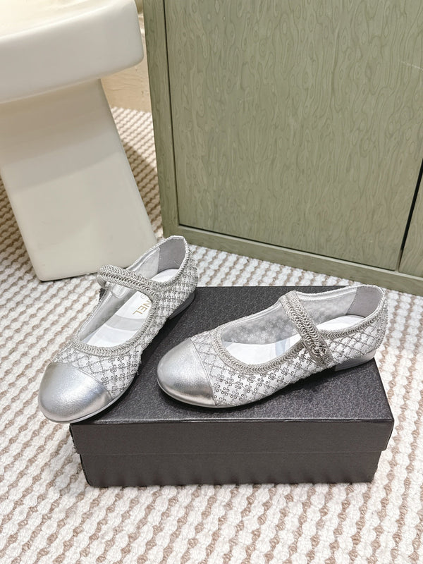 CC 25s AW Ballerine à Paillettes Argentées Tressées 612350