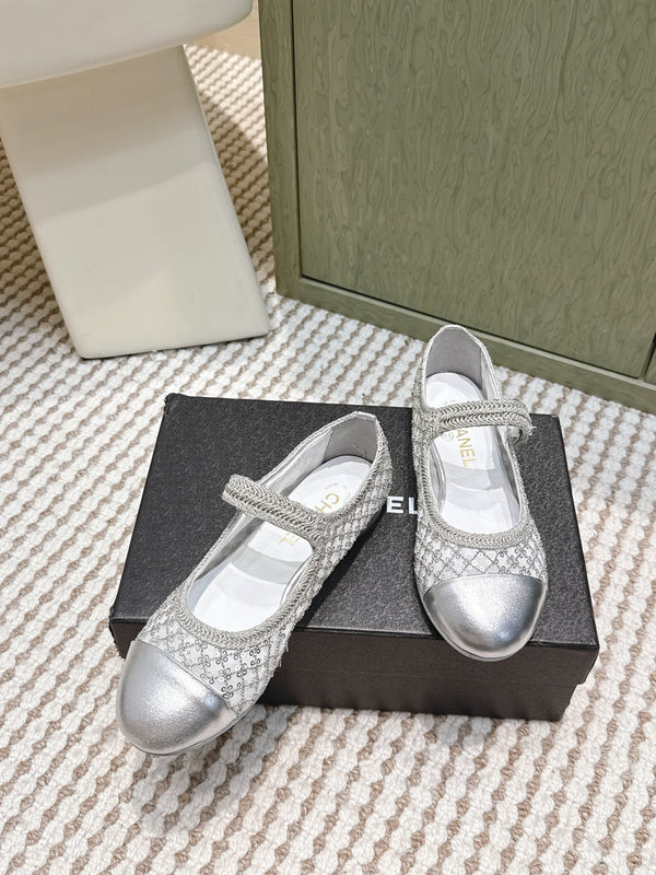 CC 25s AW Ballerine à Paillettes Argentées Tressées 612350