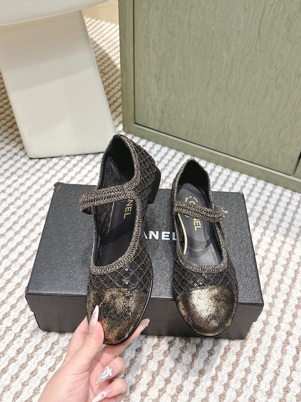 CC 25s AW Ballerine Noire Pailletée Tissée 612351