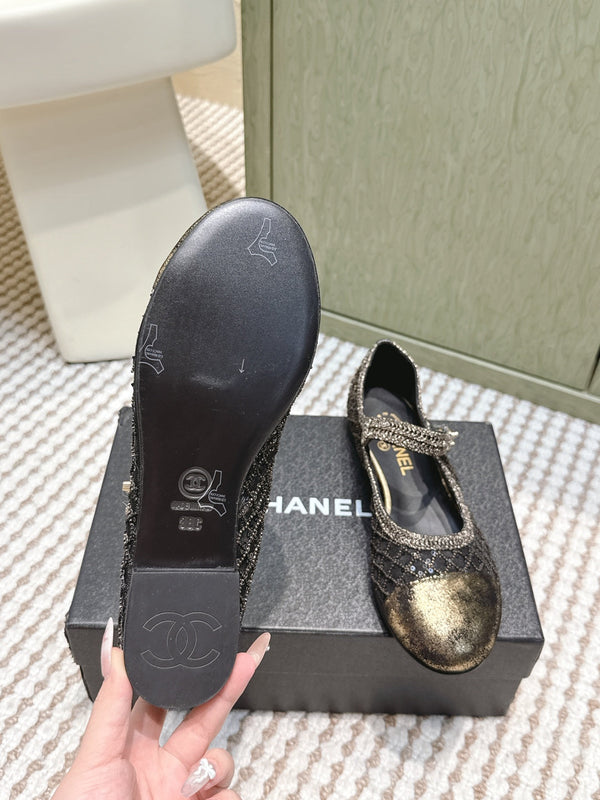 CC 25s AW Ballerine Noire Pailletée Tissée 612351