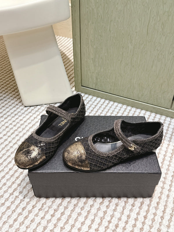 CC 25s AW Ballerine Noire Pailletée Tissée 612351
