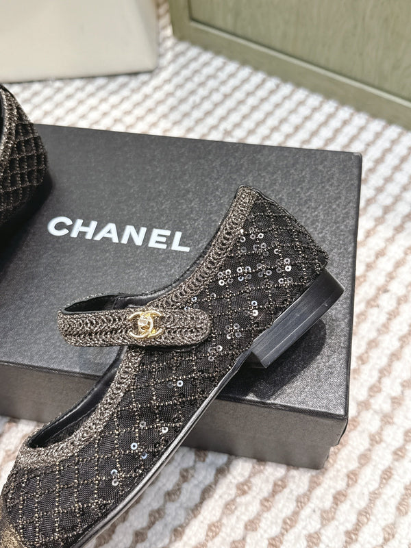 CC 25s AW Ballerine Noire Pailletée Tissée 612351