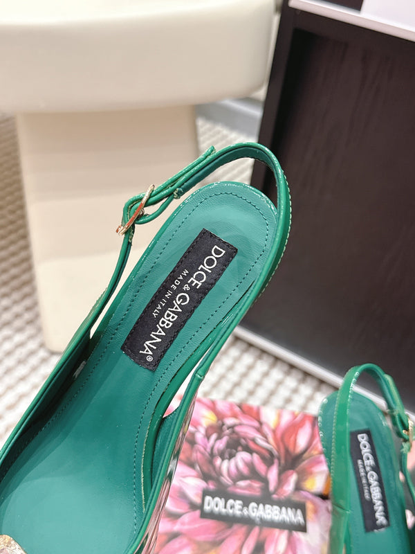 DG Rainbow Slingbacks Teal Green Patent Leather 663073