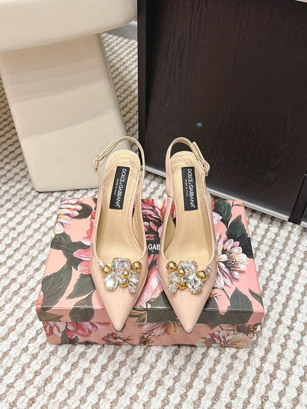 DG Escarpins à bride arrière Rainbow Cuir verni beige 663075