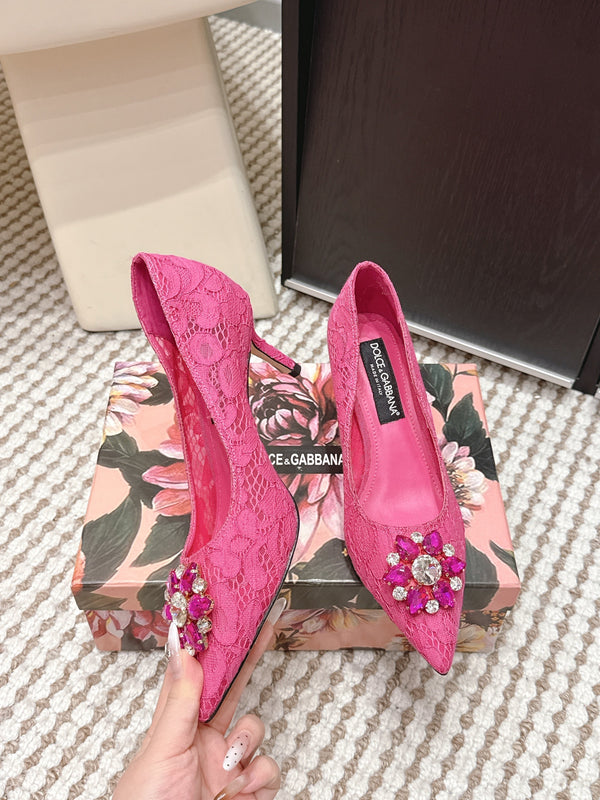 DG Pumps Crystals 6.5cm Hot Pink Taormina Lace 663077
