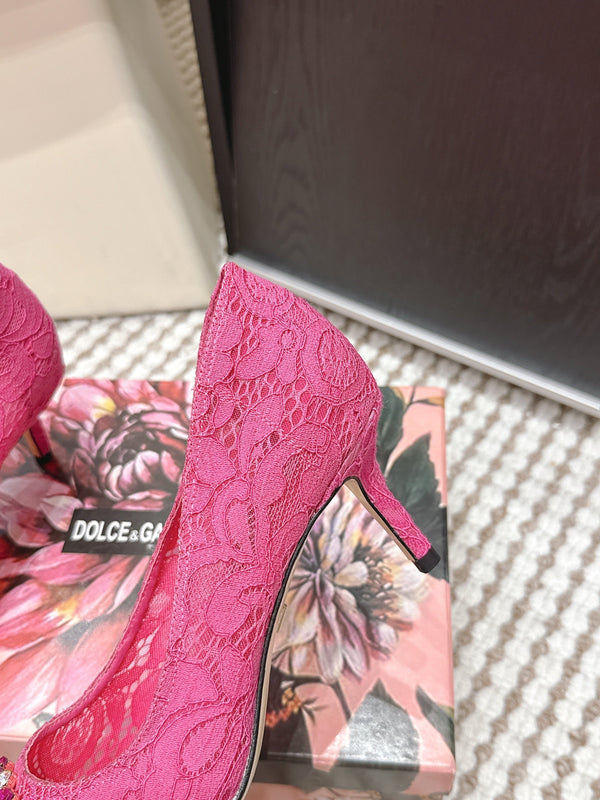 DG Pumps Crystals 6.5cm Hot Pink Taormina Lace 663077