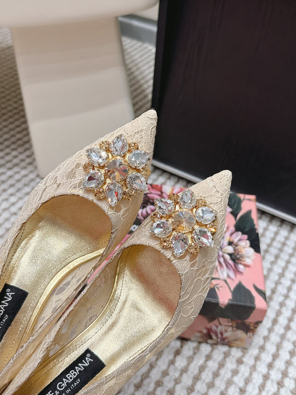 DG Pumps Crystals 6.5cm Beige Taormina Lace 663080