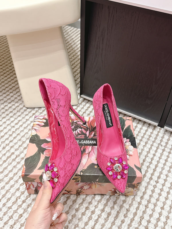 DG Pumps Crystals 9cm Hot Pink Taormina Lace 663083