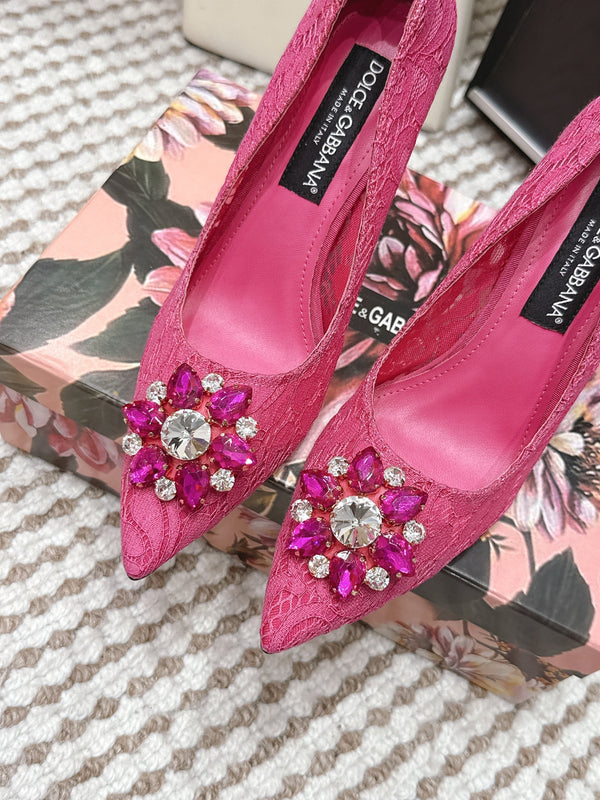 DG Pumps Crystals 9cm Hot Pink Taormina Lace 663083