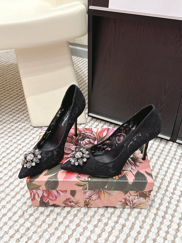 DG Pumps Crystals 9cm Black Taormina Lace 663085