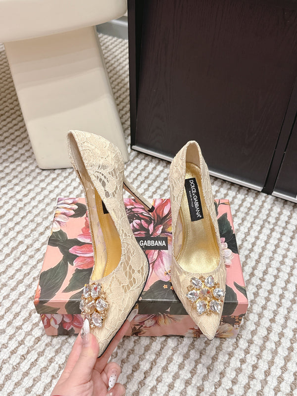 DG 26s Pumps Crystals 9cm Beige Taormina Lace 663088