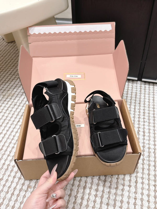 Miu 26s Velcro Sandals Black Nylon Suede 632329