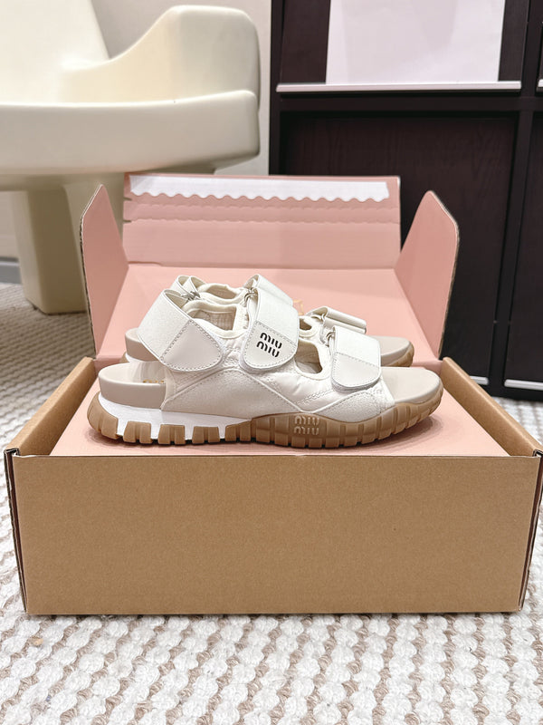 Miu 26s Velcro Sandals Ivory Nylon Suede 632330
