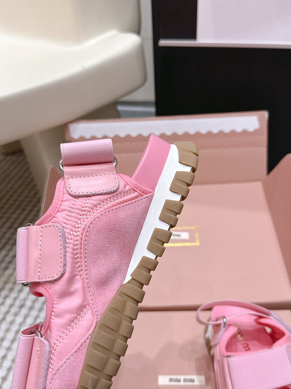 Miu 26s Velcro Sandals Pink Nylon Suede 632333
