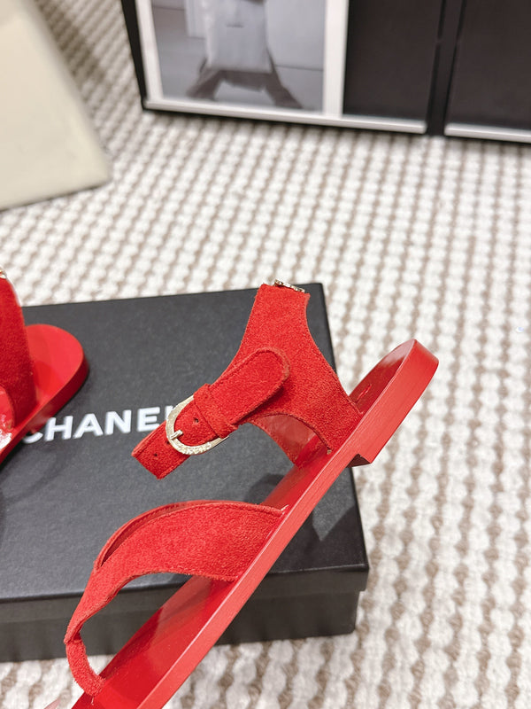CC Strappy Sandals Red Suede Leather 721498