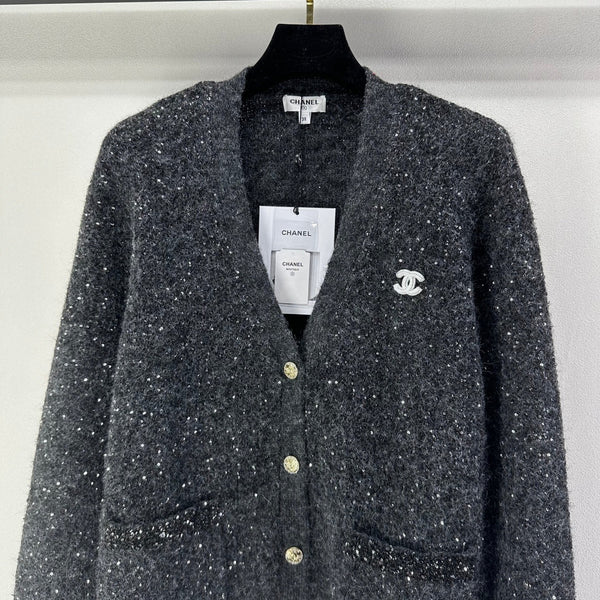 Gilet gris en maille col en V CC 346012