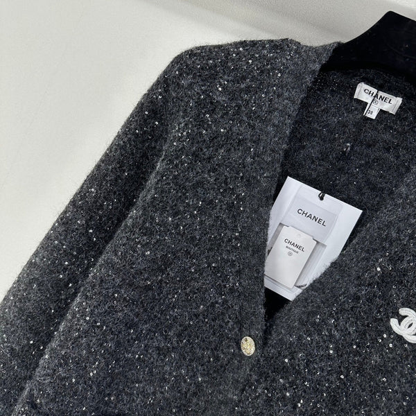 Gilet gris en maille col en V CC 346012