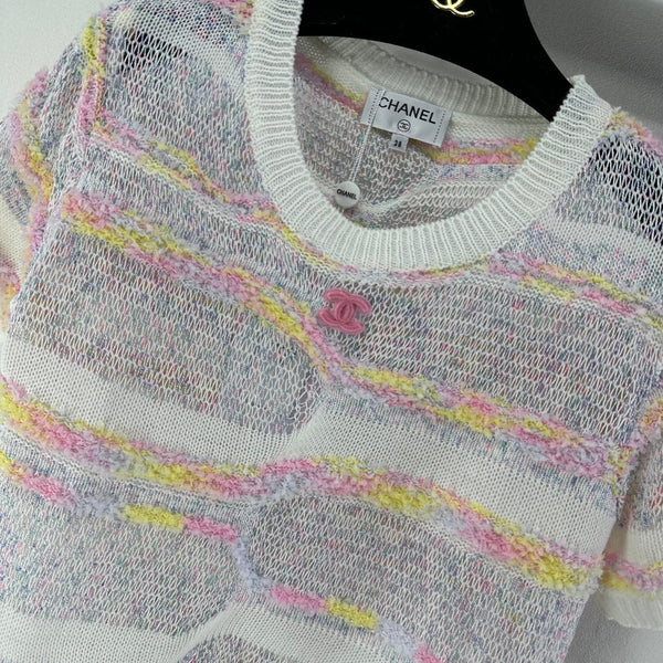 CC 26S Tricot manches courtes Crème Multicolore Laine Nylon Cachemire 349002