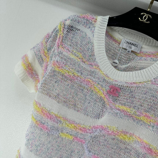 CC 26S Tricot manches courtes Crème Multicolore Laine Nylon Cachemire 349002