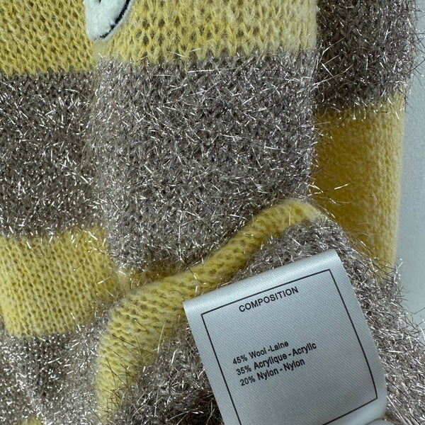 CC 26C Gilet Tricot Manches Longues Rayures Jaunes Grises Laine Acrylique Nylon 349044