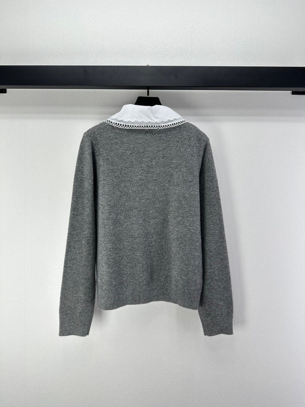 Miumiu 2026 Knit Long-Sleeve Cardigan Grey Wool 349068