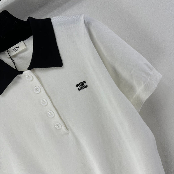 Celine Short-sleeved Polo Shirt White Cashmere Wool 349072