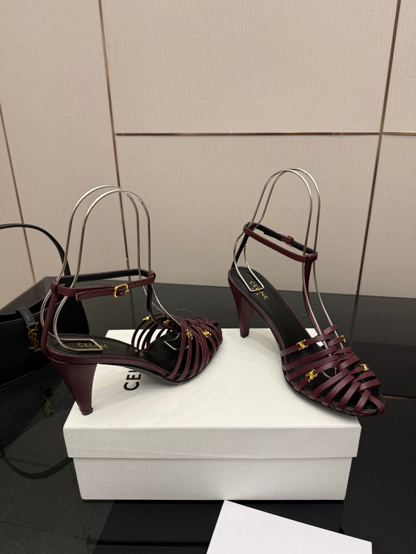 CL Cage Heeled Sandal 9cm Burgundy Calfskin 725648