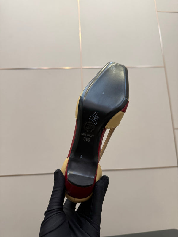 CC 26P Slingback 5cm Beige Red Lambskin Patent Leather 791604