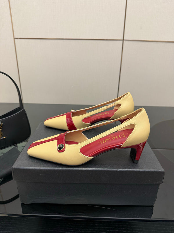 CC 26P Slingback 5cm Beige Red Lambskin Patent Leather 791604