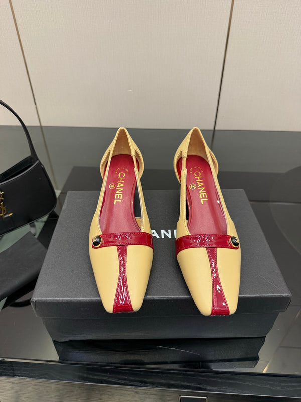 CC 26P Slingback 5cm Beige Red Lambskin Patent Leather 791604