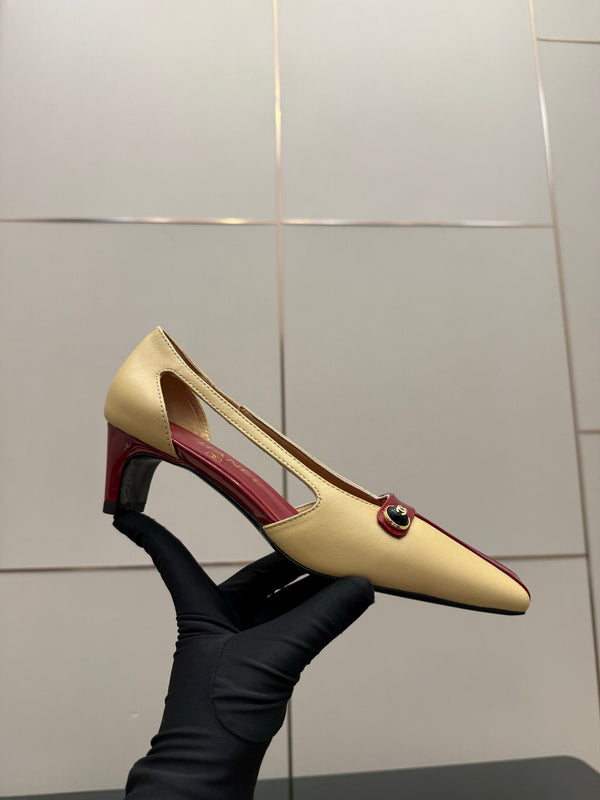 CC 26P Slingback 5cm Beige Red Lambskin Patent Leather 791604