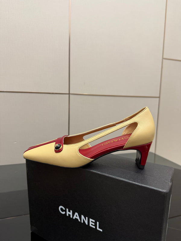 CC 26P Slingback 5cm Beige Red Lambskin Patent Leather 791604