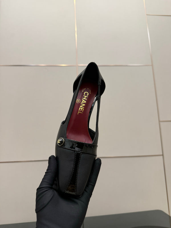 CC 26P Slingback 5cm Black Lambskin Patent Leather 791605