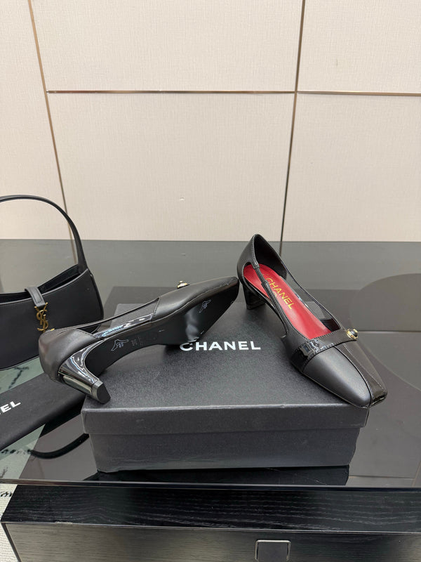 CC 26P Slingback 5cm Black Lambskin Patent Leather 791605